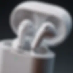 A close-up of a single AirPod highlighting its design and features.