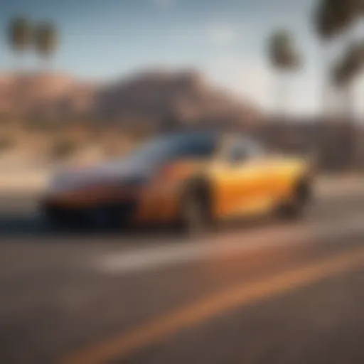 Sleek Sports Car Racing through Horizon