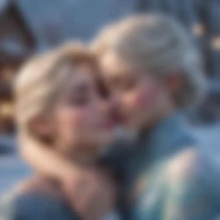 Anna and Elsa embracing in a heartwarming sisterly moment