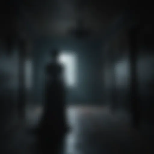 Dark silhouette of a figure in a haunted house