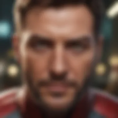 Intriguing character close-up in Marvel film