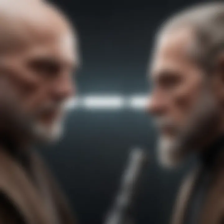 Imagery representing the philosophical divide and character motivations of Jedi and Sith