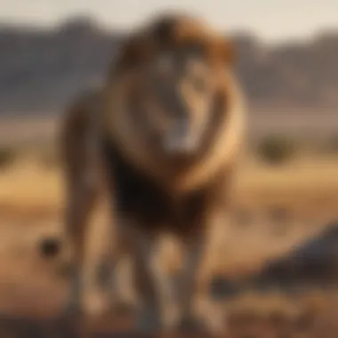 A close-up of a magnificent lion standing proudly in the savannah