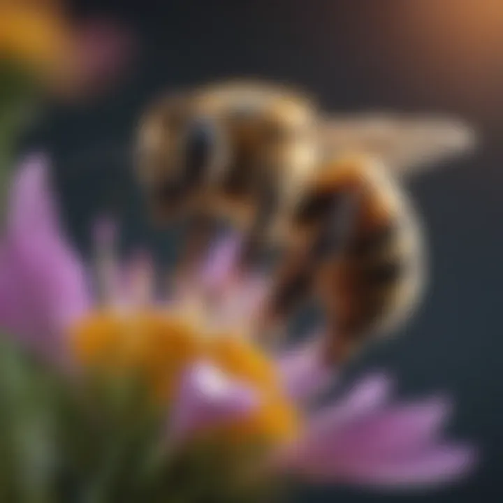 Detailed shot of a bee pollinating a colorful wildflower