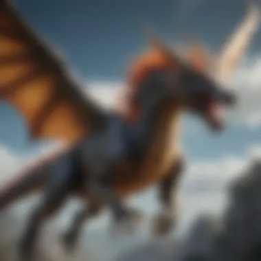 Artistic rendering of a mythical dragon in flight