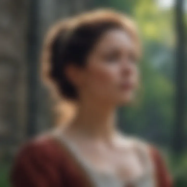 Mysterious woman in period costume gazing into the distance