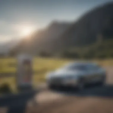 Panoramic view of Tesla Supercharger station amidst picturesque landscape