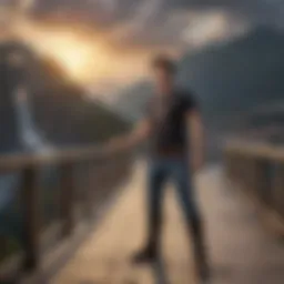 Visual representation of Percy Jackson standing against a backdrop of Greek mythology