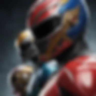 A close-up view of a Power Rangers movie poster highlighting design elements and colors.