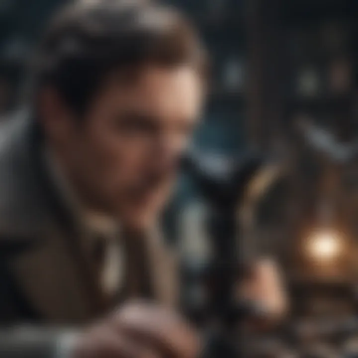 Sherlock Holmes looking through a microscope