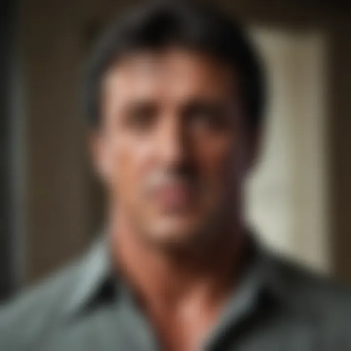 Sylvester Stallone cardboard cutout integrated into cinematic backdrop