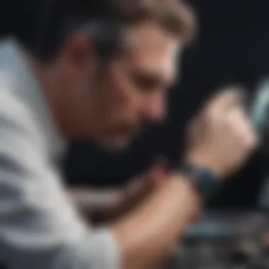 Technician examining damaged Apple Watch screen