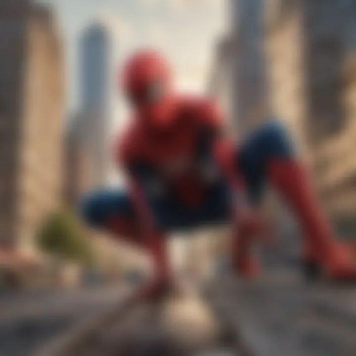 Spider-Man in a dynamic pose against a city skyline