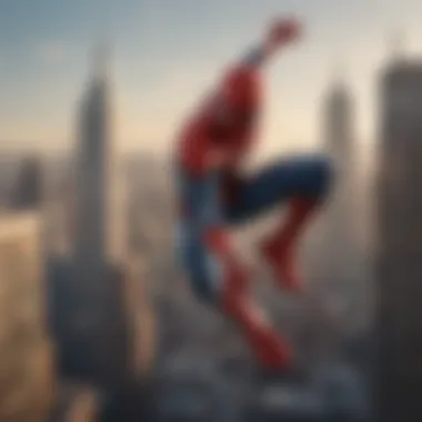 A dynamic illustration of Spider-Man swinging through the city skyline