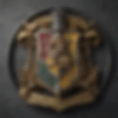 The four Hogwarts house crests representing Gryffindor, Hufflepuff, Ravenclaw, and Slytherin