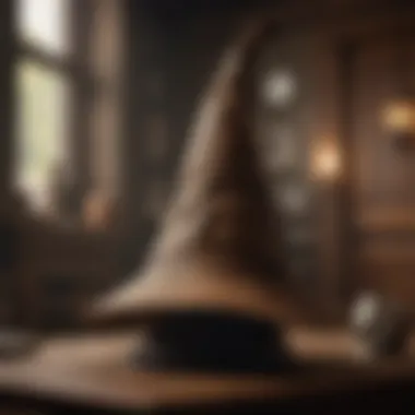 A magical Sorting Hat placed on a student's head during the House Placement Test