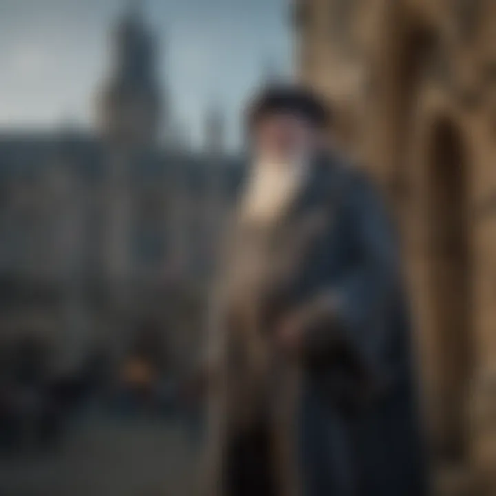 Dumbledore standing in front of Hogwarts