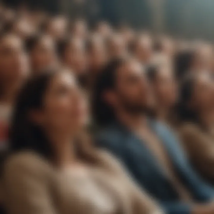 An audience engaged with a film about the resurrection, showcasing their emotional reactions and reflections during the viewing experience.