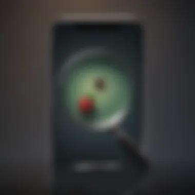 Mobile phone with a magnifying glass focusing on app icons