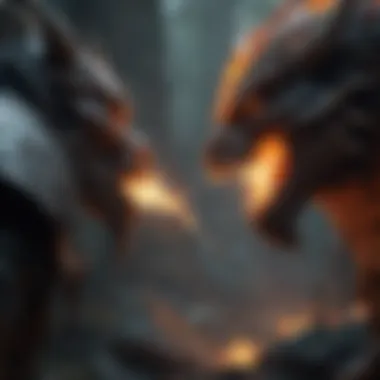 Dragonborn character breathing fire in epic confrontation