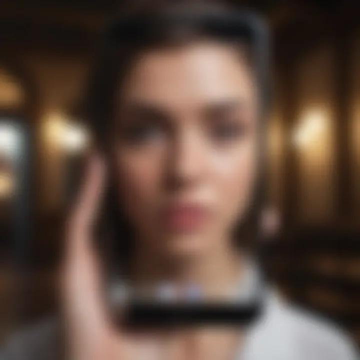 Inquisitive gaze on smartphone screen