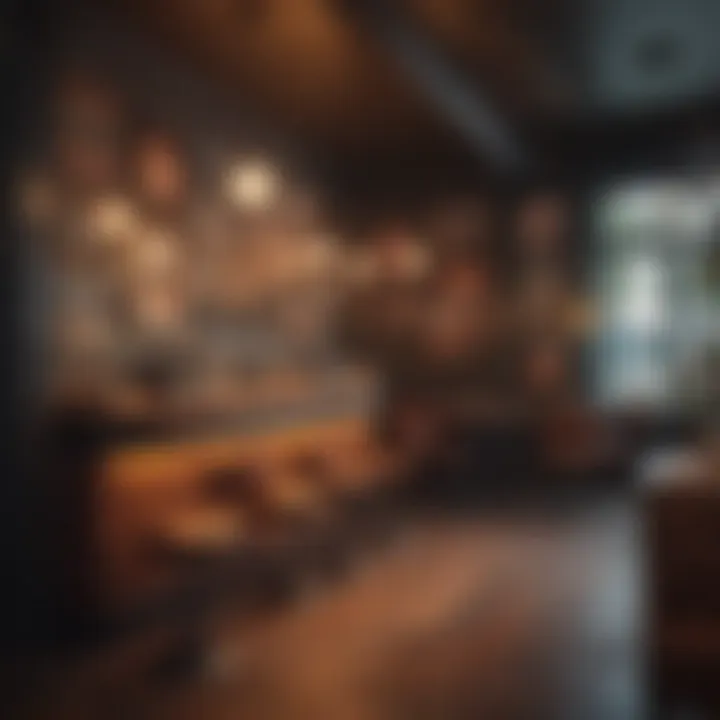 Vintage cafe decor with retro furniture and warm lighting