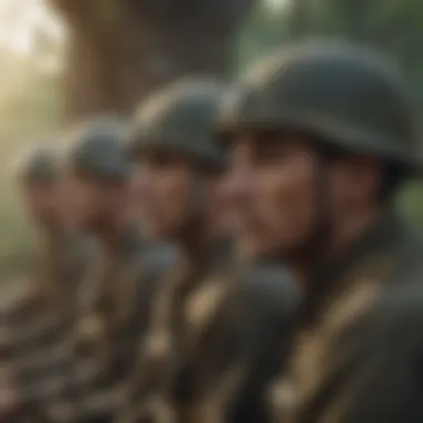 A cinematic shot of soldiers in a contemplative moment