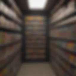 A vibrant display of Pokémon trading cards on a store shelf