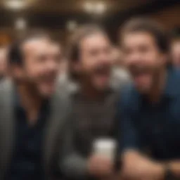 A group of friends laughing while watching a comedy show together